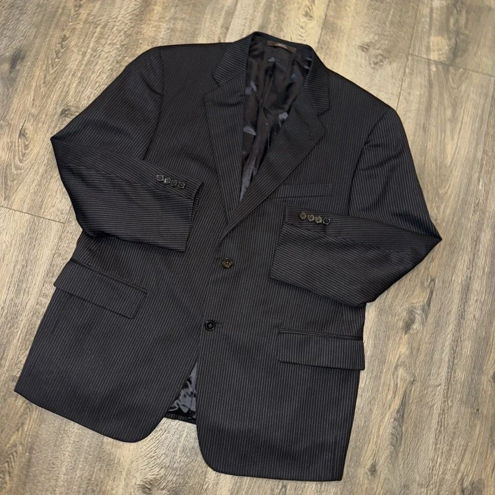 Joseph Abboud Wool Sport Coat Mens 43S Striped Black Blazer Suit Jacket USA Made
